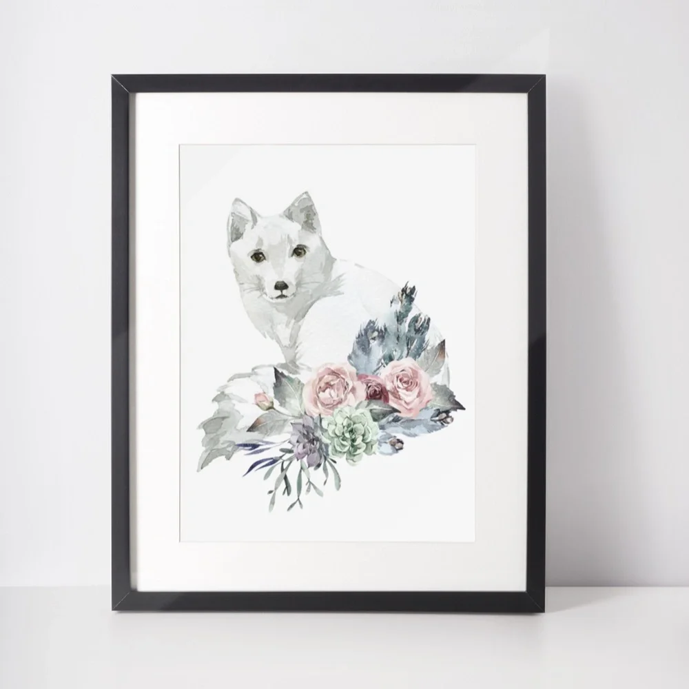 Arctic Fox Watercolor Wall Art Print Poster Illustration Unframed - Picture 4 of 9